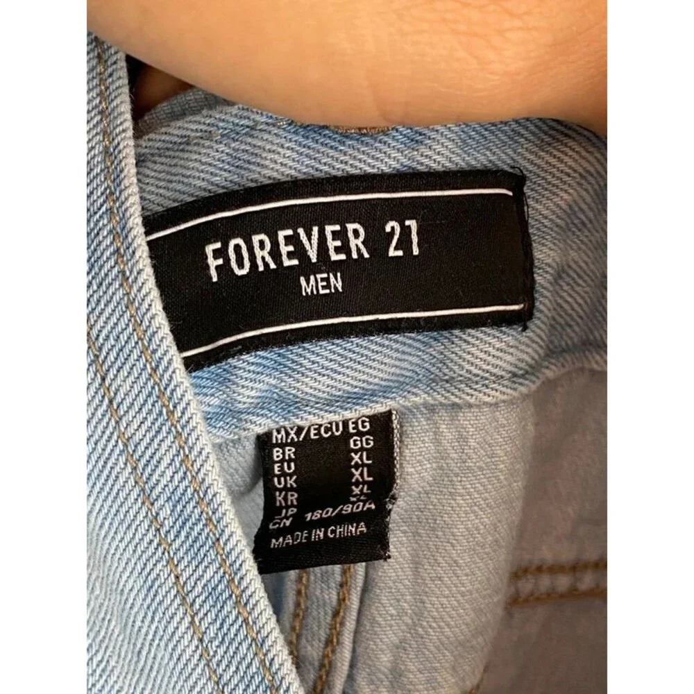 Forever 21 Light Wash Denim Shortalls Overalls Men XL 100% Cotton 90s Y2K Skater